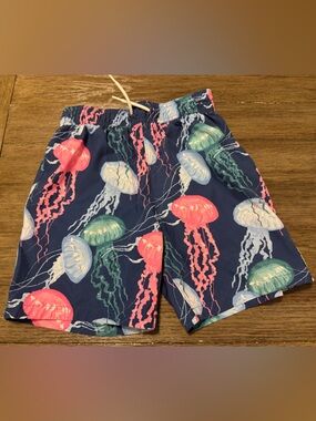 Abercrombie & Fitch Navy Kids Swim Trunks with Pink & Green Jellyfish Print